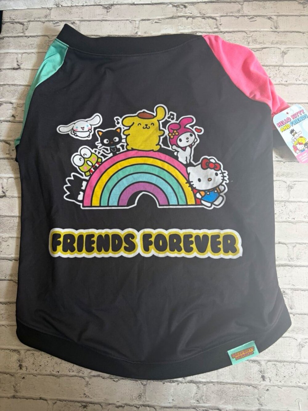 Hello Kitty and Friends “Friends Forever” Dog Shirt Black/Pink/Green Size Large